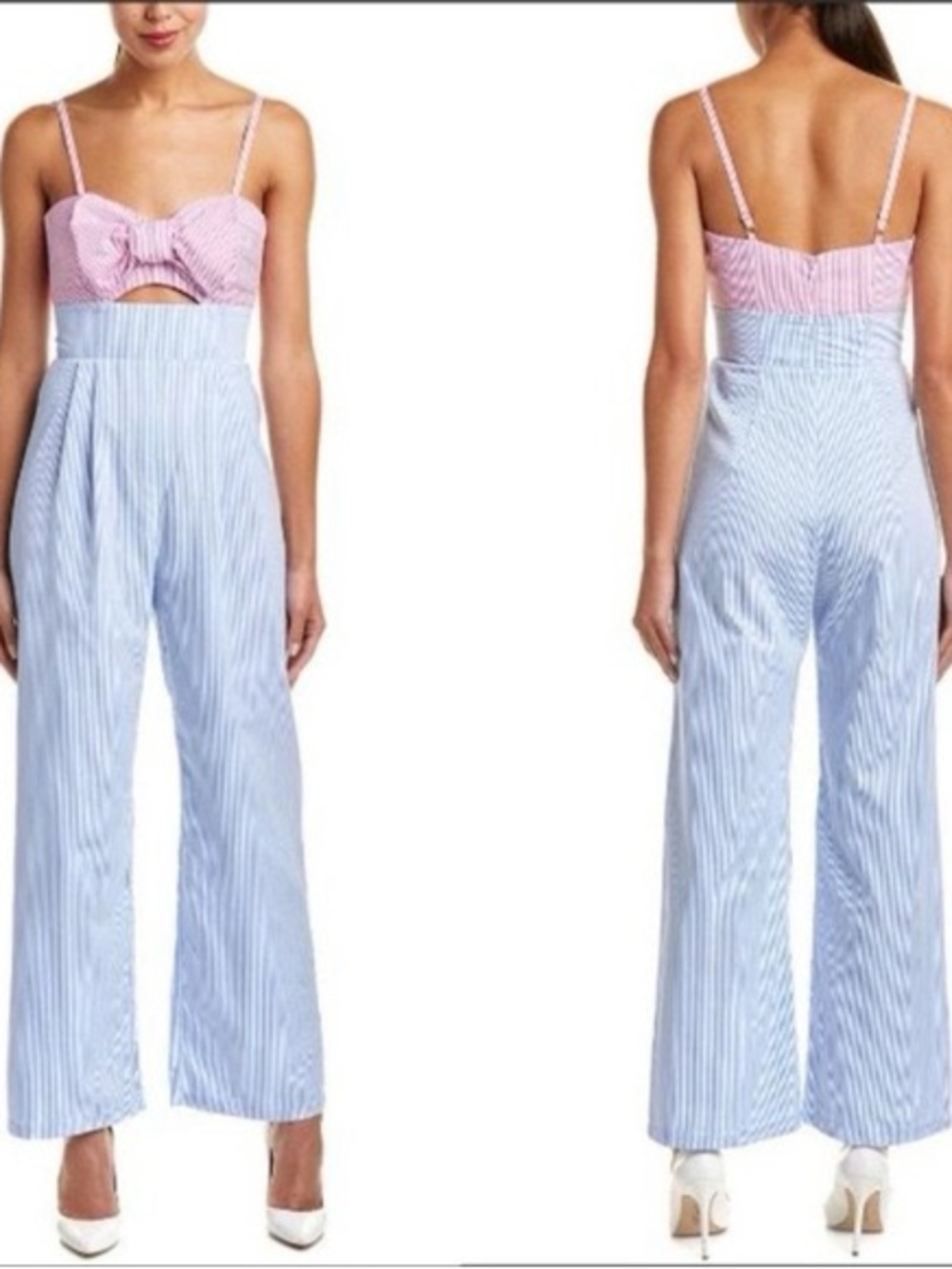 Romeo Juliet  High-Waist Striped Jumpsuit in Pink & Light Blue